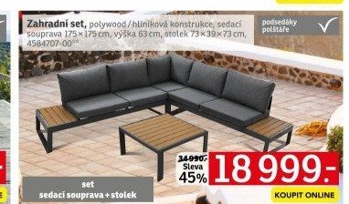 Zahradní set, polywood / hliníková konstrukce, sedací souprava 175 × 175 cm, výška 63 cm, stolek 73 × 39 × 73 cm
