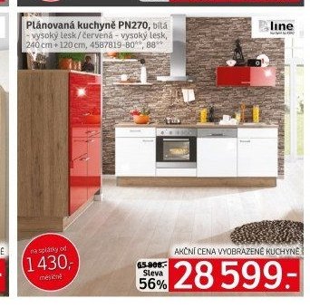 Plánovaná kuchyně PN270, bílá - vysoký lesk/červená