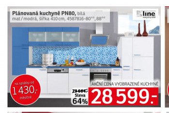 Plánovaná kuchyně PN80, bílá mat/modrá
