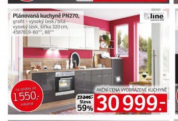 Plánovaná kuchyně PN270, graft – vysoký lesk/bílá