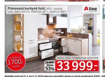 Plánovaná kuchyně Keid, bílá – vysoký lesk
