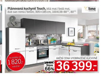 Plánovaná kuchyně Touch, bílá mat/šedá mat, dub san remo/beton