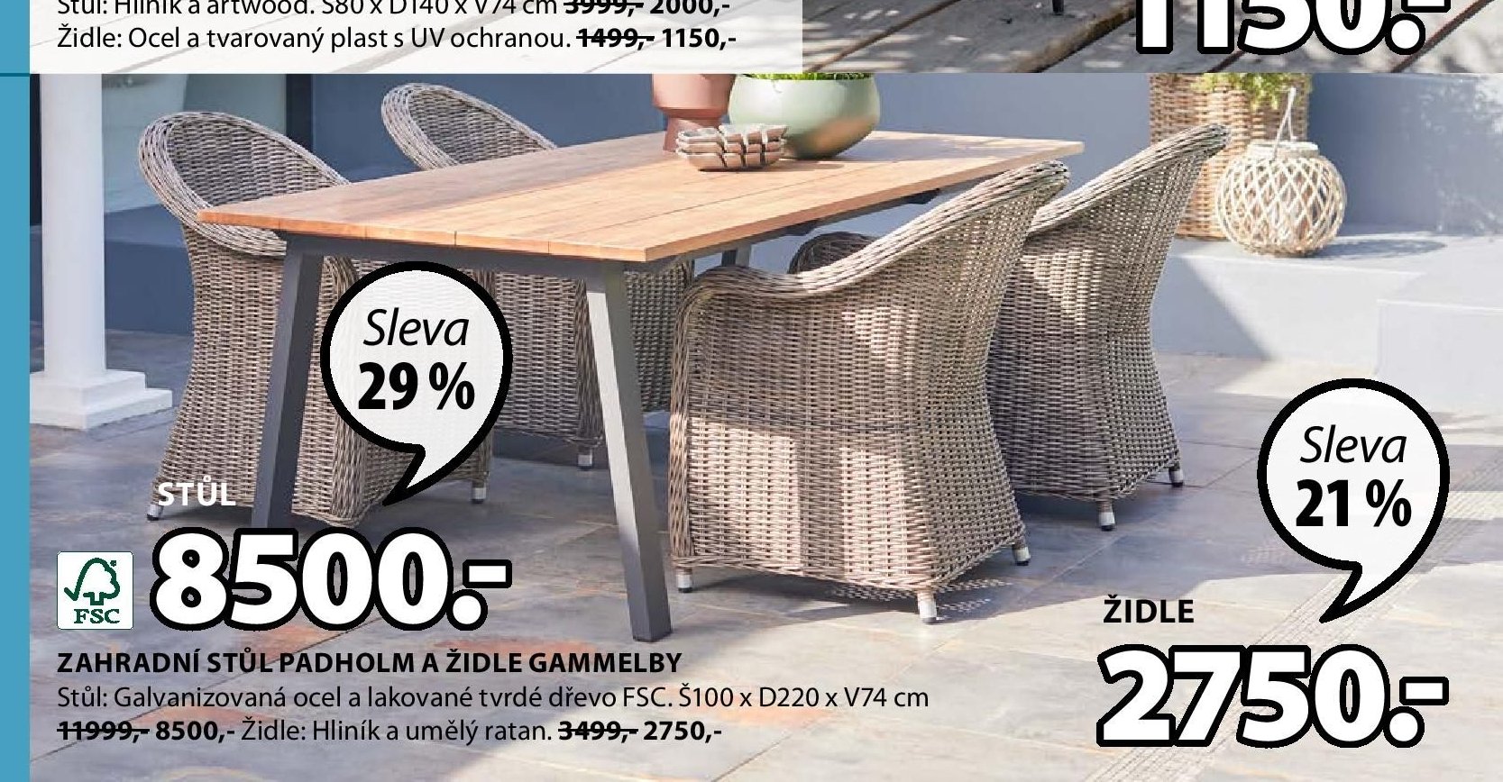 ZAHRADNÍ STŮL PADHOLM A ŽIDLE GAMMELBY