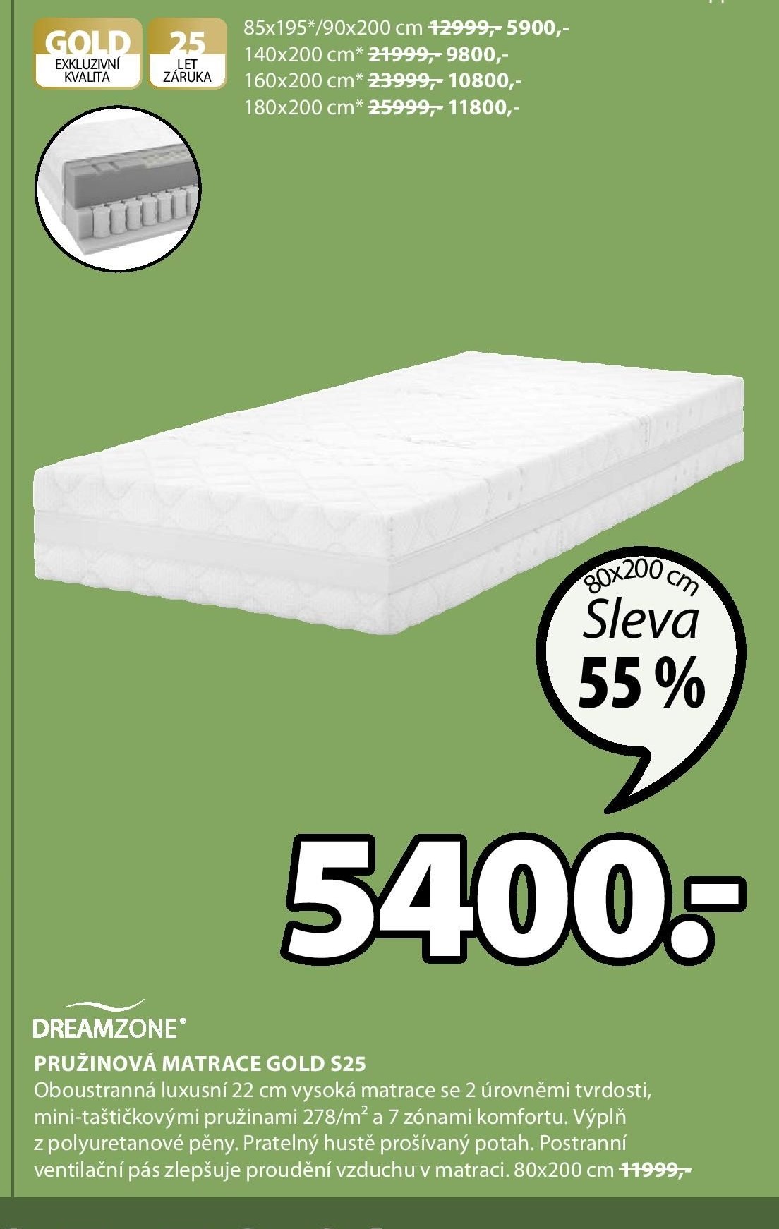 DREAMZONE PRUŽINOVÁ MATRACE GOLD S25