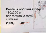 Postel s nočními stolky 180x200 cm, bez matrací a roštů