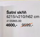 Šatní skříň š215/v210/h62 cm