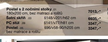 Postel s 2 nočními stolky 180x200 cm