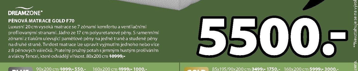 DREAMZONE PĚNOVÁ MATRACE GOLD F70
