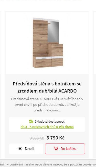 Předsíňová stěna s botníkem se zrcadlem dub/bílá ACARDO