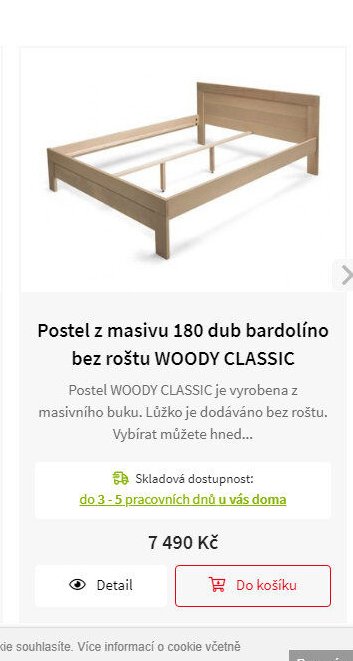 Postel z masivu 180 dub bardolíno bez roštu WOODY CLASSIC