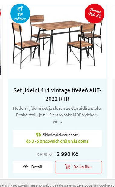 Set jídelní 4+1 vintage třešeň AUT-2022 RTR