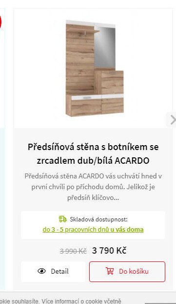 Předsíňová stěna s botníkem se zrcadlem dub/bílá ACARDO