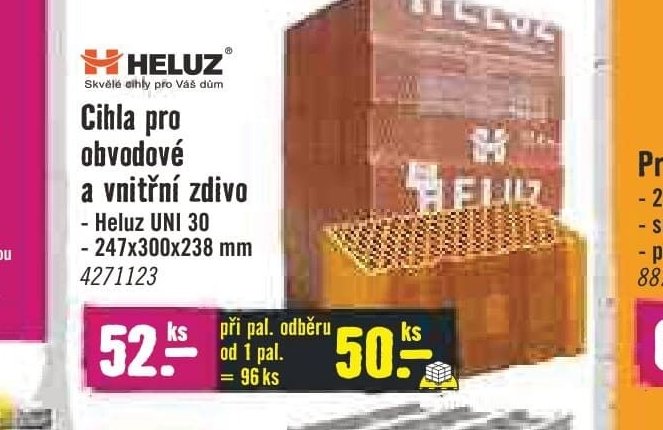 Cihla pro obvodové a vnitřní zdivo Heluz UNI 30