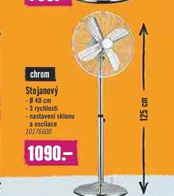 Chrom stojanový ventilátor
