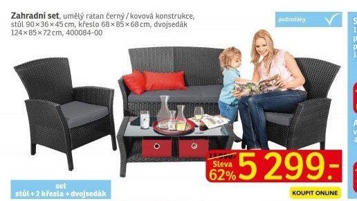 Zahradní set, umělý ratan černý