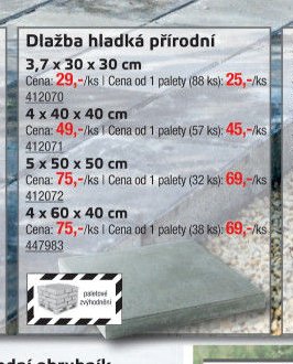 Dlažba hladká přírodní 3,7 x 30 x 30 cm