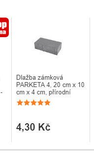 Dlažba zámková PARKETA 4, 20 cm x 10 cm x 4 cm, přírodní