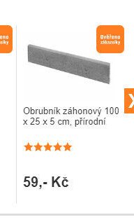 Obrubník záhonový 100 x 25 x 5 cm, přírodní