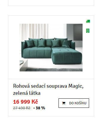 Rohová sedací souprava Magic, zelená látka