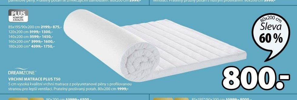VRCHNÍ MATRACE PLUS T50