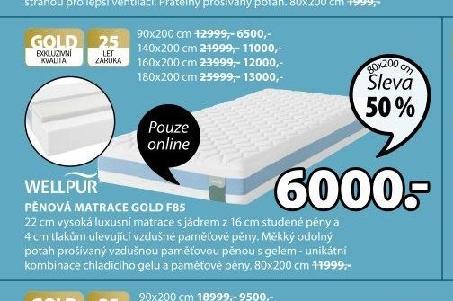 PĚNOVÁ MATRACE GOLD F85