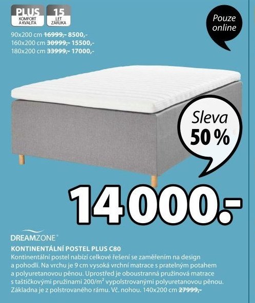 DREAMZONE KONTINENTÁLNÍ POSTEL PLUS C80