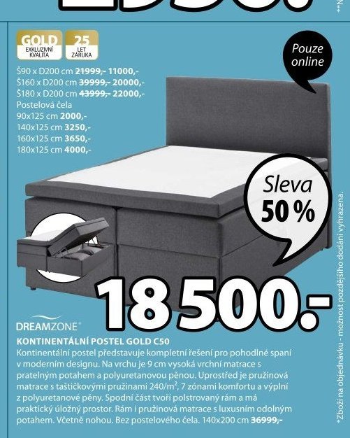 DREAMZONE KONTINENTÁLNÍ POSTEL GOLD C50
