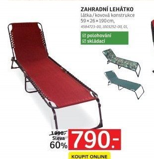 ZAHRADNÍ LEHÁTKO Látka / kovová konstrukce 59 x 26 x 190 cm