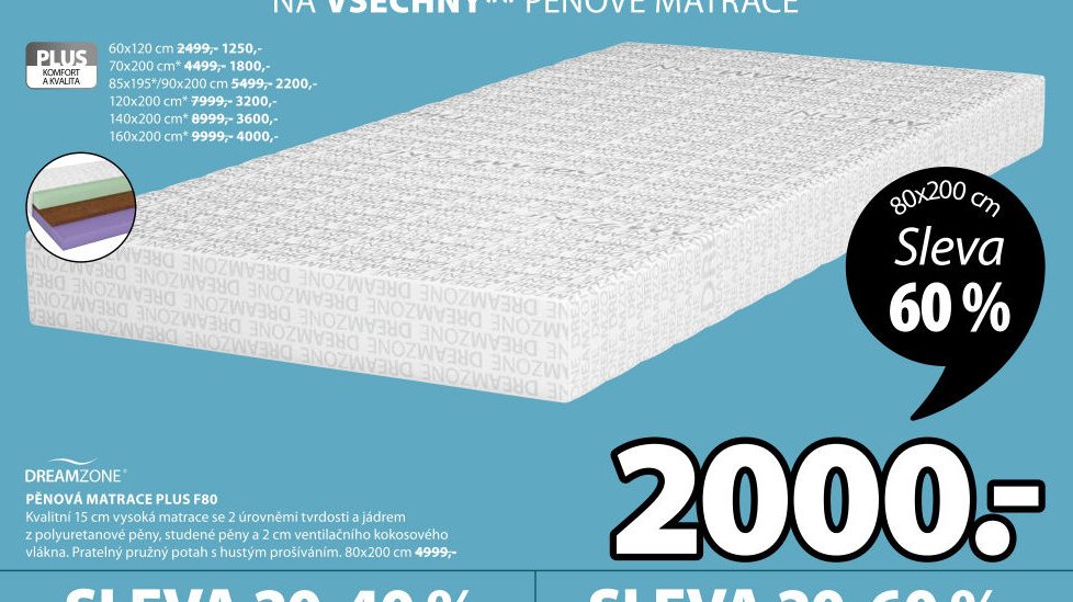 DREAMZONE PĚNOVÁ MATRACE PLUS F80