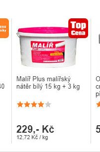 Malíř Plus malířský nátěr bílý 15 kg + 3 kg