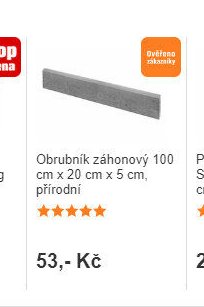 Obrubník záhonový 100 cm x 20 cm x 5 cm, přírodní
