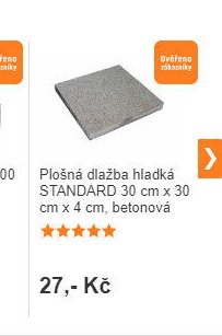 Plošná dlažba hladká STANDARD 30 cm x 30 cm x 4 cm, betonová