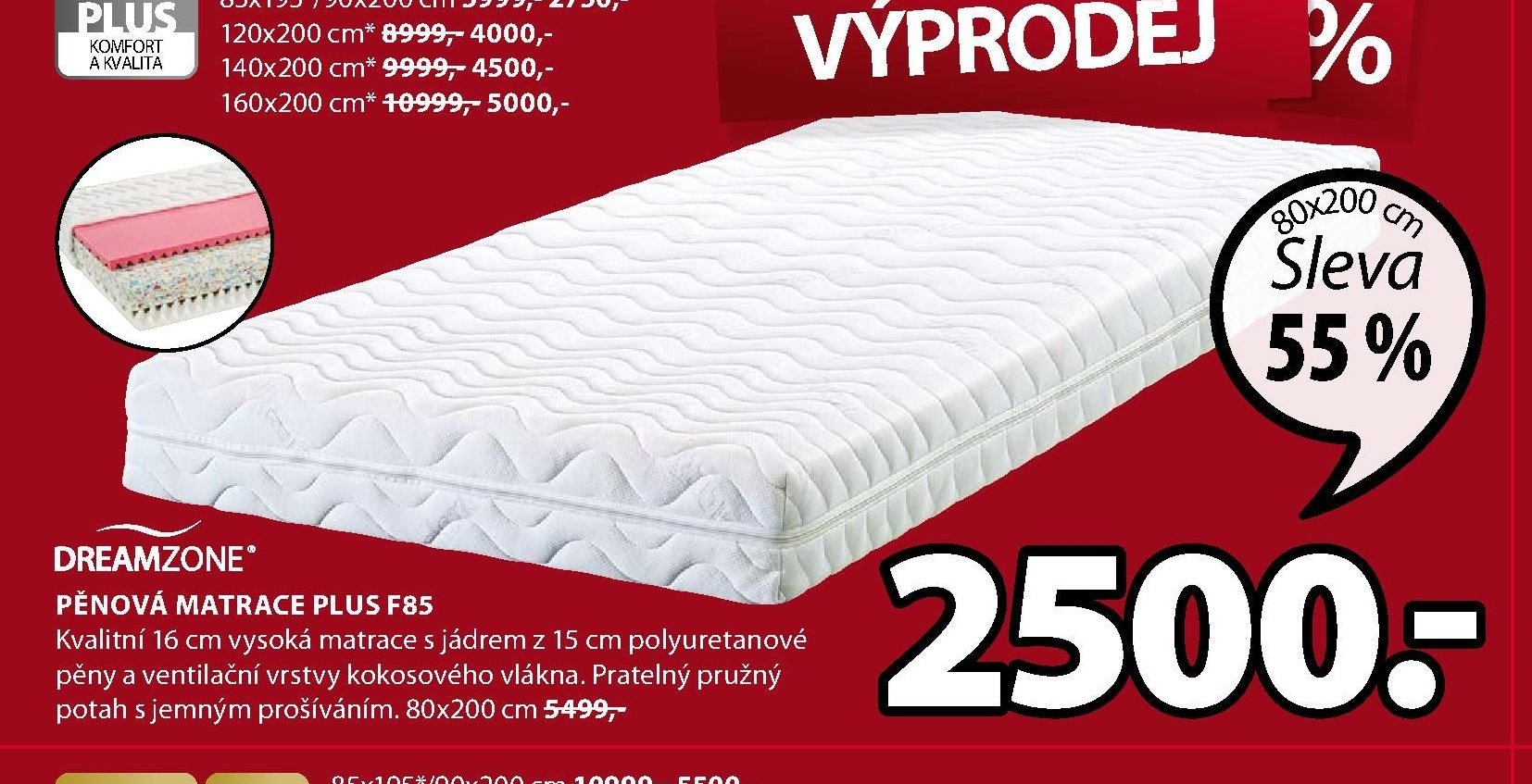 DREAMZONE PĚNOVÁ MATRACE PLUS F85