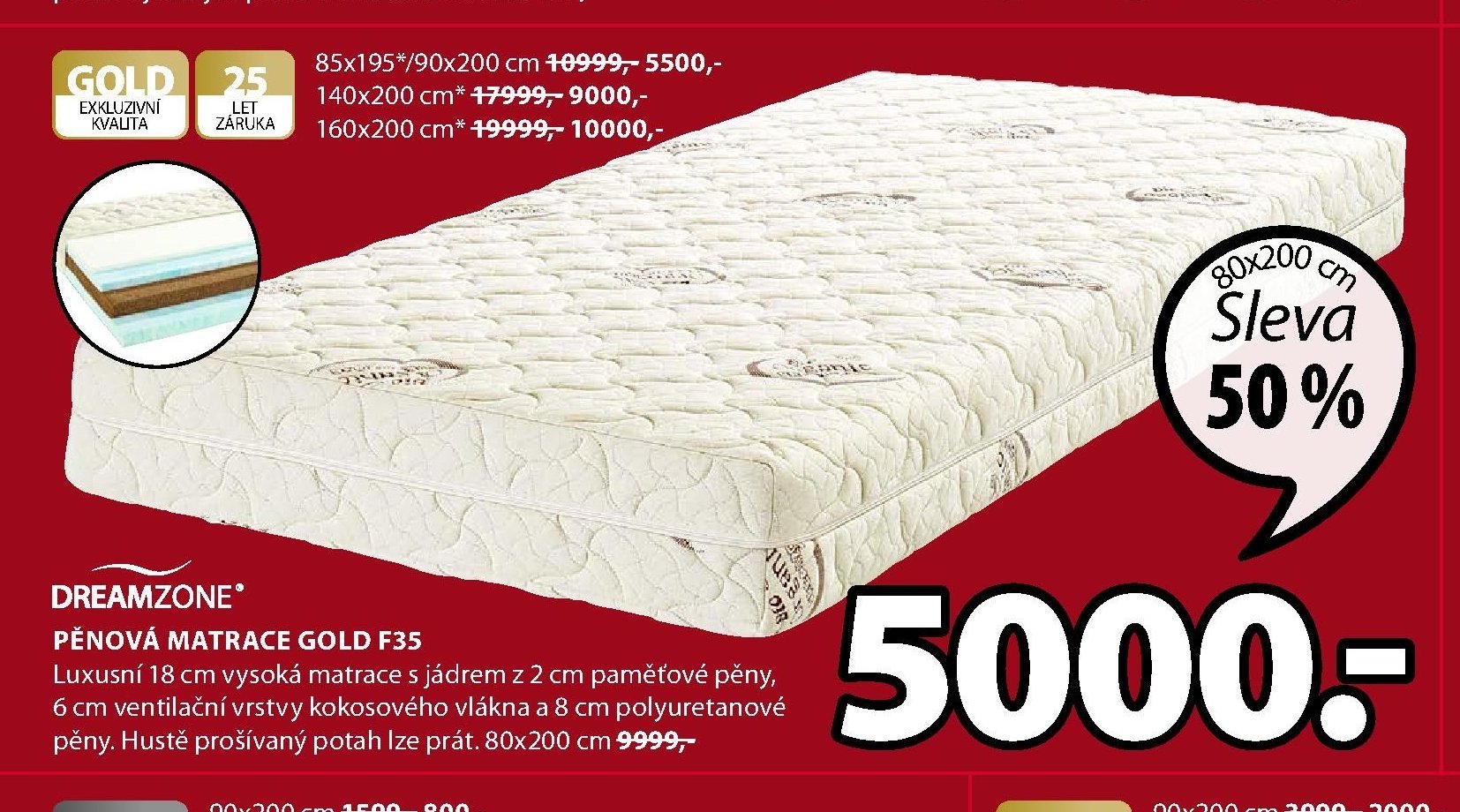 DREAMZONE PĚNOVÁ MATRACE GOLD F35