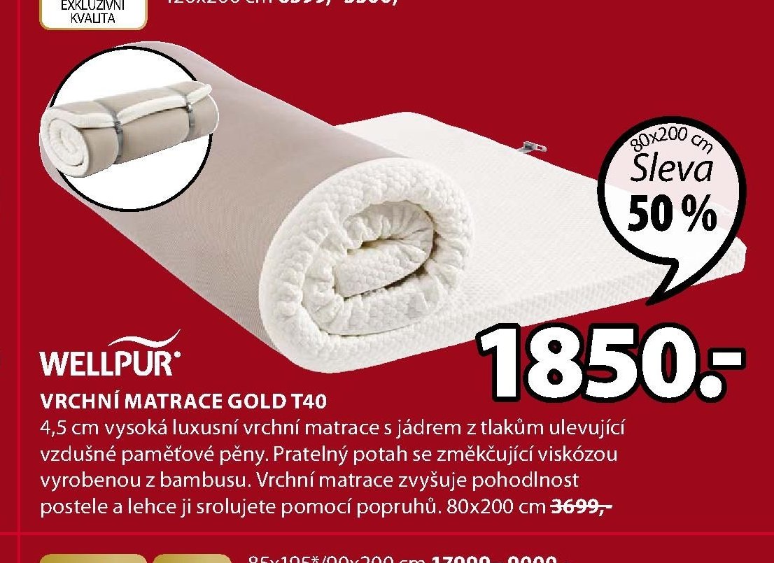 WELLPUR VRCHNÍ MATRACE GOLD T40