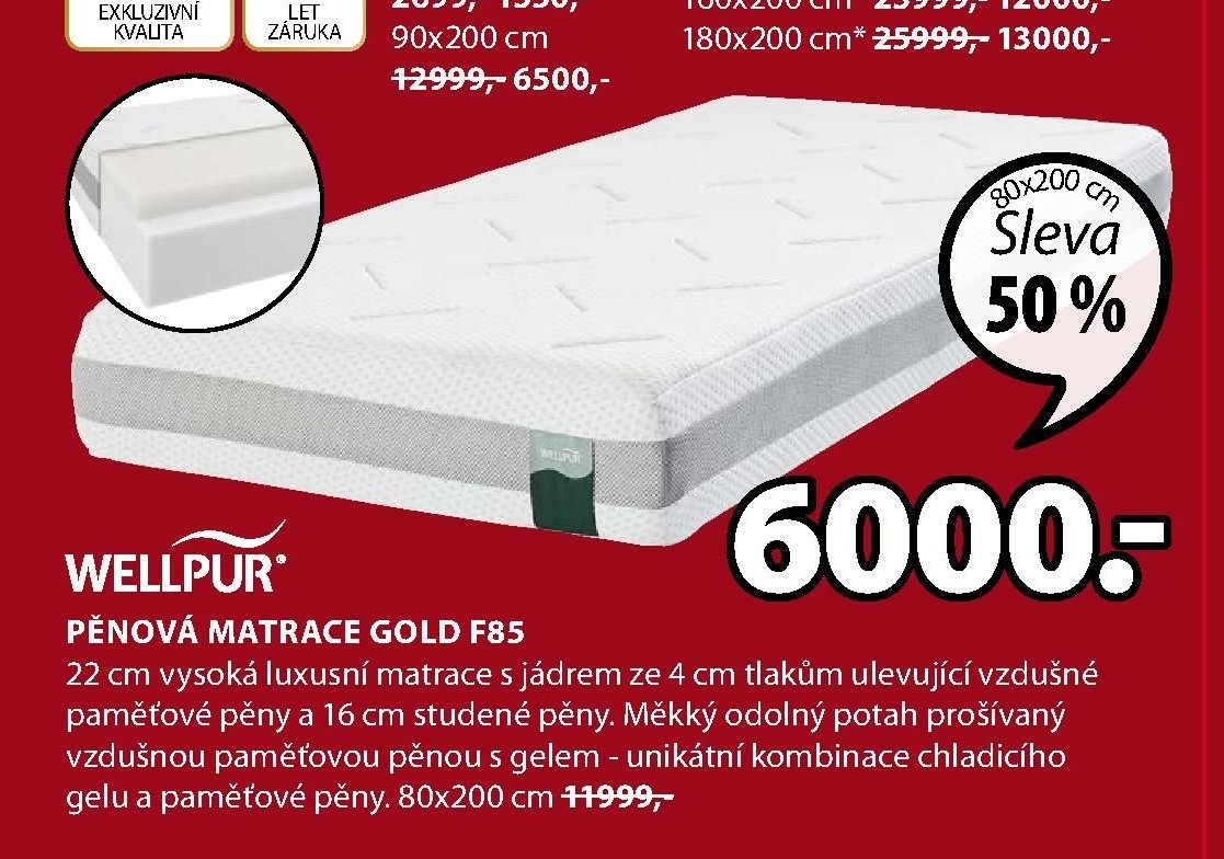 WELLPUR PĚNOVÁ MATRACE GOLD F85