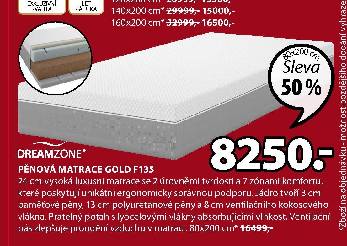 DREAMZONE PĚNOVÁ MATRACE GOLD F135