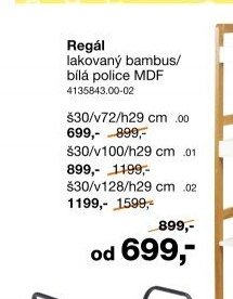 Regál lakovaný bambus/bílá police MDF