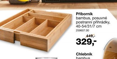Příborník bambus, posuvné postranní přihrádky, 40-54/31/7 cm