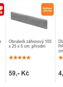 Obrubník záhonový 100 x 25 x 5 cm, přírodní