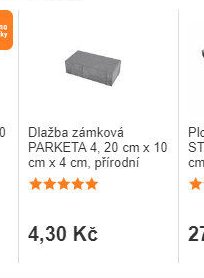 Dlažba zámková PARKETA 4, 20 cm x 10 cm x 4 cm, přírodní