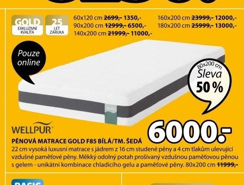 PĚNOVÁ MATRACE GOLD F85 BÍLÁ/TM. ŠEDÁ