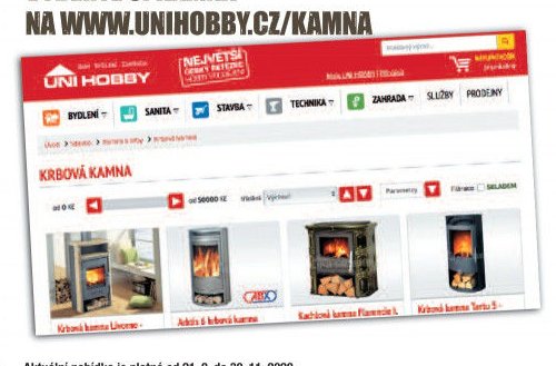 Webová stránka UNI HOBBY - sekce Krbová kamna