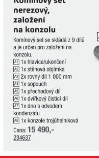 Komínový set nerezový, založení na konzolu