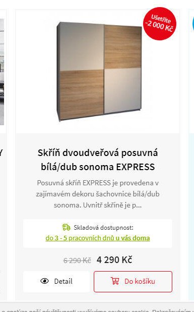 Skříň dvoudveřová posuvná bílá/dub sonoma EXPRESS