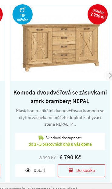 Komoda dvoudveřová se zásuvkami smrk bramberg NEPAL