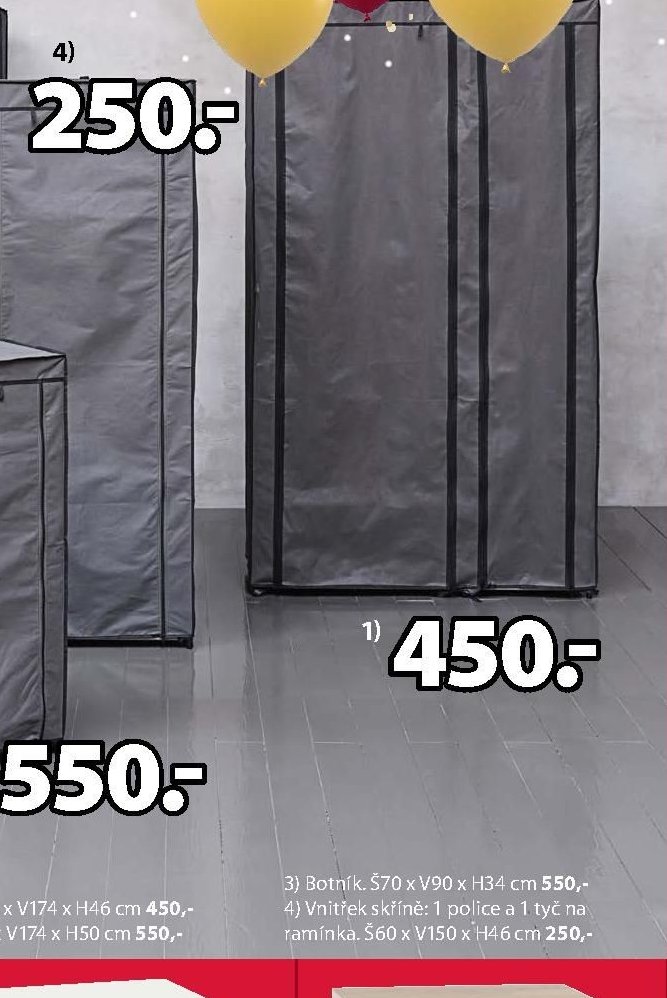 4) Vnitřek skříně: 1 police a 1 tyč na ramínka. Š60 x V150 x H46 cm
