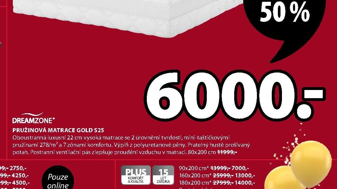 DREAMZONE Pružinová matrace GOLD S25