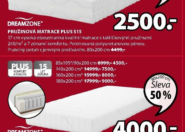 DREAMZONE Pružinová matrace PLUS S15
