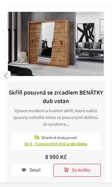Skříň posuvná se zrcadlem BENÁTKY dub votan
